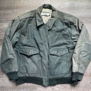 Charles Klein Suede Leather Bomber Jacket  Green Men's Sz Large See Description